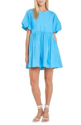 English Factory Balloon Sleeve Minidress in Ocean Blue at Nordstrom Rack, Size X-Small