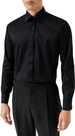 Eton Contemporary Fit Geometric Brocade Supima Cotton Dress Shirt in Black at Nordstrom, Size 14.5