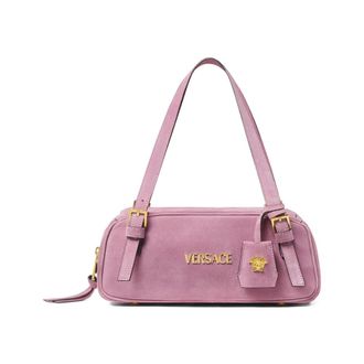 Versace Shoulder Bags, female, Pink, ONE SIZE, Tag Suede Bowling Bag