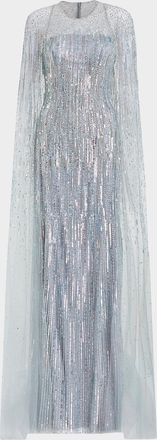 Jenny Packham Cosmic Dust Embellished Cape Illusion Gown