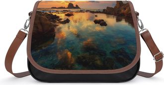 Generic Beautiful Sunset Sea Crossbody Bags for Women Leather Tote Bag Travel Purse Shoulder Bag for Work Shopping