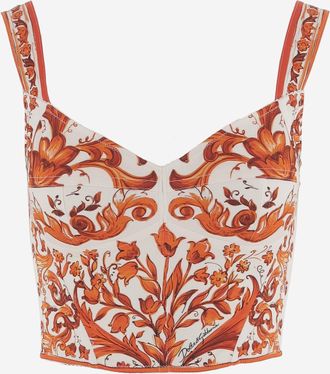 Dolce & Gabbana Top Bustier In Misto Seta Stretch Dolce & Gabbana Con Stampa Maioliche