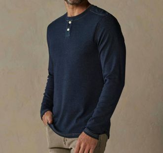The Normal Brand Puremeso Henley Sweater In Navy