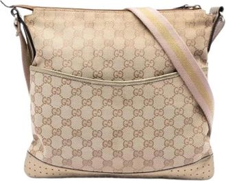 Gucci Pre-owned Canvas Crossbody Bag - Dames - Vintage Schoudertas - Beige - ONE Size - Leer - Vintage