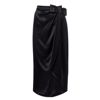 Valentino Rokken, Dames, Zwart, M, Satijn, Bow Draped Midi Rok