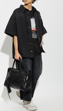 Balenciaga Denim Short-sleeve Shirt, Mens, Black