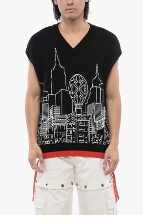 Off-white Maglione Smanicato SKYLINE Ricamato Off-White