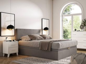 Vente-Unique Ottoman Bed Base 140 X 190 Cm - Grey Fabric - CENOVAS By YSM&Eacute;E | Size: Double