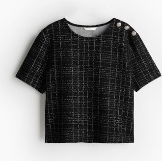 H&M Kurzes Boucléshirt - Schwarz