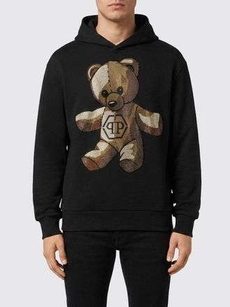 Philipp Plein Hooded Jersey Sweatshirt with Teddy Bear Print and Rhinestone Applications