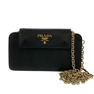 Prada Black Leather Chain/Shoulder Wallet (Pre-Owned)
