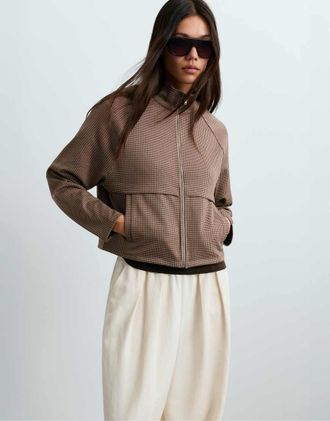 Oysho giacca boxy pied de poule effetto neoprene marrone