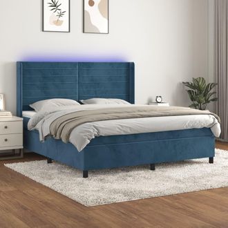 vidaXL Vidaxl - Cama Box Spring Colch&oacute;n Y Led Terciopelo Azul Oscuro 160x200 Cm