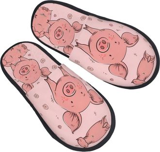 Generic Portable Mens Slipper Red cute pig print House Shoes Plush Womens Slippers for Guest Family Bedroom L