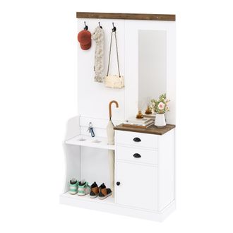 STILVORA Mueble De Entrada Con Espejo, 1 Puerta, 2 Cajones, Parag&uuml;ero Y Percheros, Estilo Moderno, En Tablero De Part&iacute;culas, Blanco, 110,5&times;38&times;191 Cm