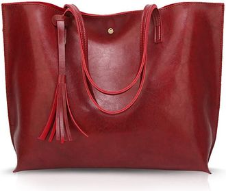 Nicole & Doris NICOLE&DORIS Women Tote Bag PU Leather Handbag Shoulder Bag Fashion Large Handbag Red