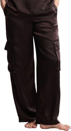 Barefoot Dreams Liquid Satin Wide Leg Cargo Pants in Umber at Nordstrom, Size X-Small