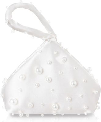 Babeyond Clutch Purses for Women - Satin Evening Bag Triangle Purse Pearl Handbag for Wedding Prom Party, White, One Size