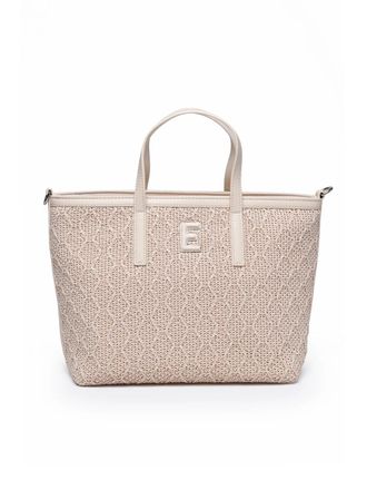 Ermanno Scervino White Terra Straw Polyester-Blend Small Tote Bag