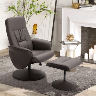 HOMCOM 2 Pcs Reclining Armchair Ottoman 360&deg; Swivel Home Furniture PU Leather in Brown