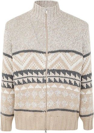 Brunello Cucinelli MenS Camel Wool Zip Sweater, Size 40