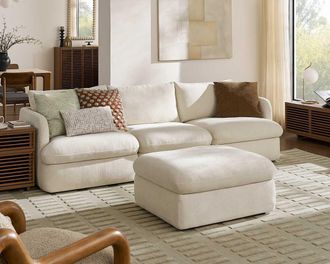 Castlery Ollie Storage Extended Sofa with Ottoman, Ivory, Removable Covers, Gaslift Storage for Living Room