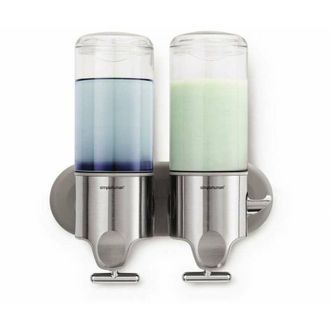 Simplehuman Accessori da bagno - Dispenser di sapone liquido e shampoo con supporto, 2x 444 ml, acciaio inox spazzolato BT1028
