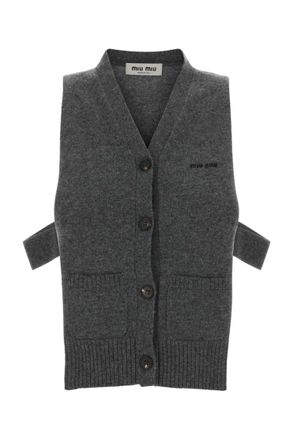 Miu Miu Grey Knitted V Neck Sweater