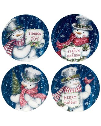 Certified International Snowman Greetings Set Of 4 Dessert Plates