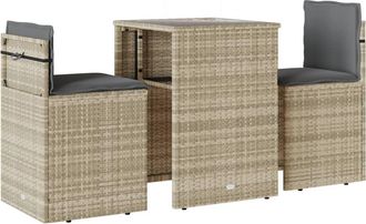 vidaXL Set Da Bistr&ograve; 3 Pz Con Cuscini Grigio Chiaro In Polyrattan - Vidaxl