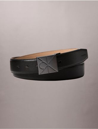 Calvin Klein Mens Emblem Logo Plaque Belt - Black - S