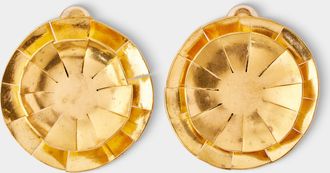 Mahnaz Collection Vintage 1985 Herv&eacute; Van der Straeten French Gilded Brass Sphere Clip-On Earrings