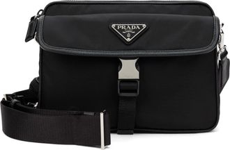 Prada Re-Nylon Saffiano Leren Schoudertas - Heren - Tassen - Zwart - Maat: ONE Size Nylon