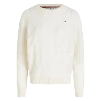 Tommy Hilfiger Soft Wool Cable C-Nk LS SWT - Dames - Truien - Wit - Maat: L Wol