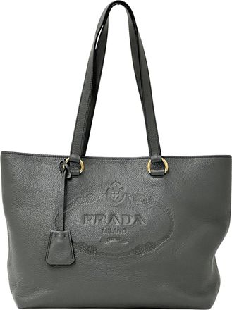 Prada Gray Leather Tote Bag (Pre-Owned)