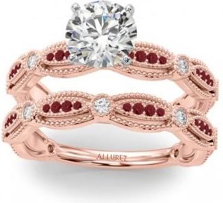 Allurez Antique Style Ruby & Diamond Bridal Ring Set 14K Rose Gold (0.40ct)
