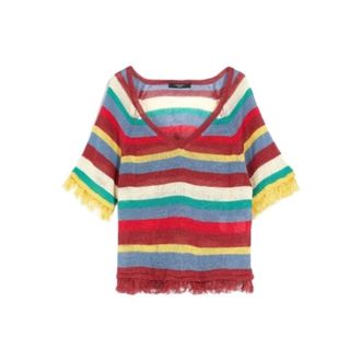 Max Mara V-neck Knitwear, female, Multicolor, L, Cropped Linen Jumper