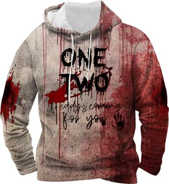 Generic Halloween Sweatshirts Mens Problem Solved Bloodstain Hoodie Casual Sweatshirt Splatter Pattern Hooded Leisure Print
