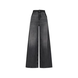 Blumarine Wide Jeans, female, Gray, Size: XS Superwide-leg Jeans with Lace Details