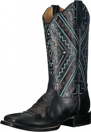 Roper Womens Native Western Boot In Blue Stitch / Black Leather