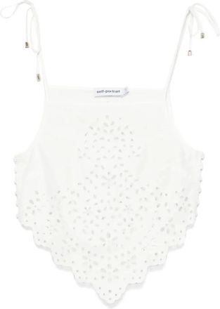 Self Portrait Wit Geborduurde Blad Cami Top - Dames - Tops zonder mouwen - Wit - S - Tops