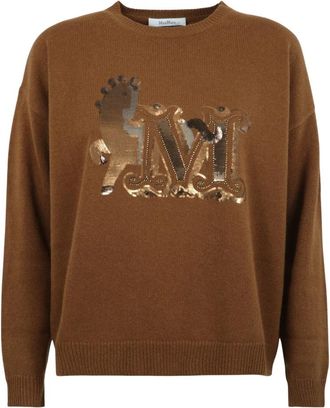 Max Mara Oversized Trui van Wol en Kasjmier - Dames - Ronde hals truien - Bruin - M - Wol - Truien & Vesten