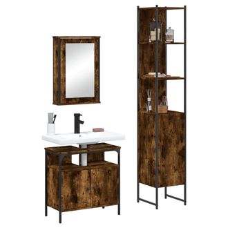 vidaXL Vidaxl - Set De Muebles Ba&ntilde;o 3 Pzas Madera Contrachapada Roble Ahumado