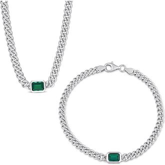 Delmar Sterling Silver Lab Grown Emerald Necklace & Bracelet Set in Green at Nordstrom Rack