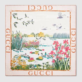 Gucci Printed Silk Twill Carr&eacute;, White