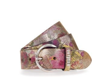 Mustang Lederg&uuml;rtel MUSTANG, Damen, Gr. 100, bunt (multicolour, gold), Rindsleder, gebl&uuml;mt, mehrfarbig, G&uuml;rtel Lederg&uuml;rtel, Florales oder Animal-Design, 4 cm 
