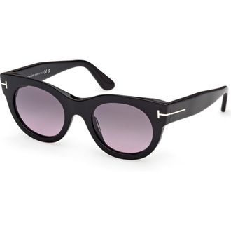 Tom Ford Marine 50mm Gradient Round Sunglasses in Black /Smoke To Purple Lens at Nordstrom