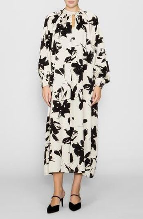 Melloday Floral Print Long Sleeve Maxi Dress in Bone/Black Print at Nordstrom Rack, Size X-Small
