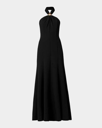 Shoshanna Scottie Cr&ecirc;pe Hardware Halter Maxi Dress