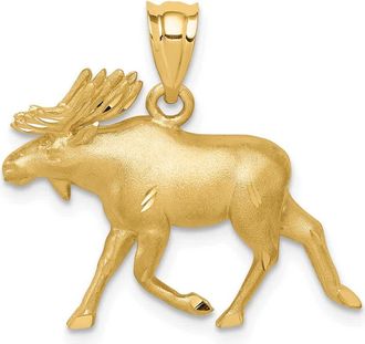 Diamond2Deal 14k Yellow Gold Brushed & Diamond-cut Alaskan Moose Pendant